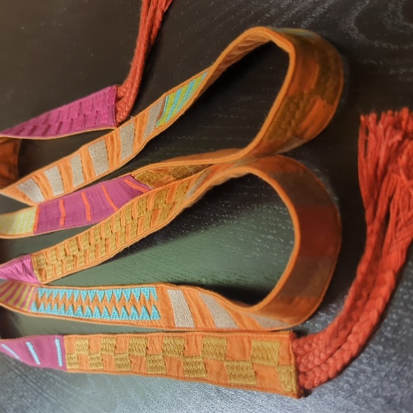 Embroidered double sided belt 2.6m wrap-around boho style orange Gudrun Sjoden - Picture 3 of 13